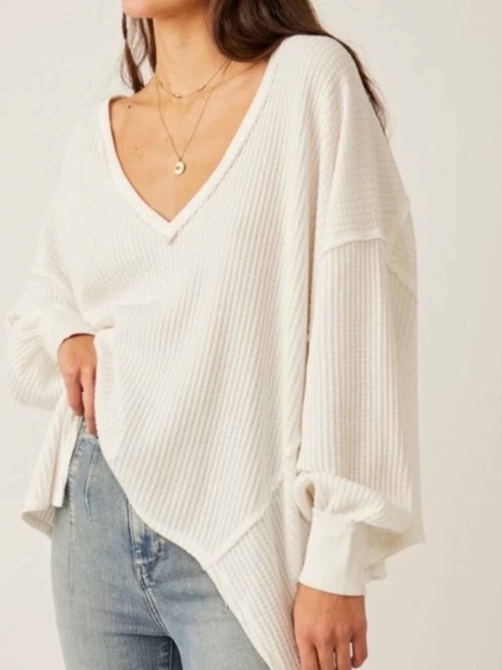 Free People Coraline white thermal long sleeve top